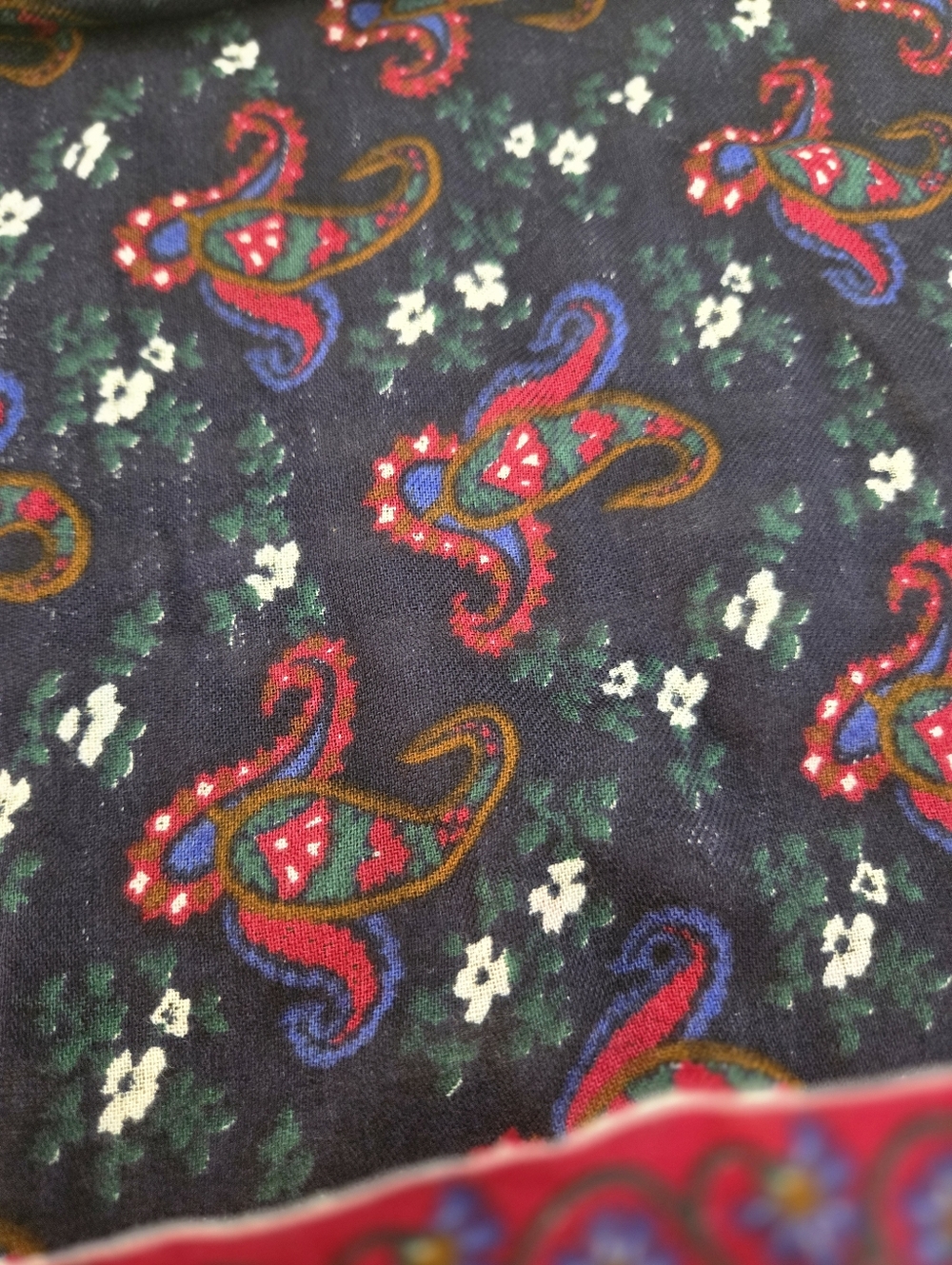 Made In Italy Rayon Scarf - Navy with Paisley Border - Picture 5 of 6